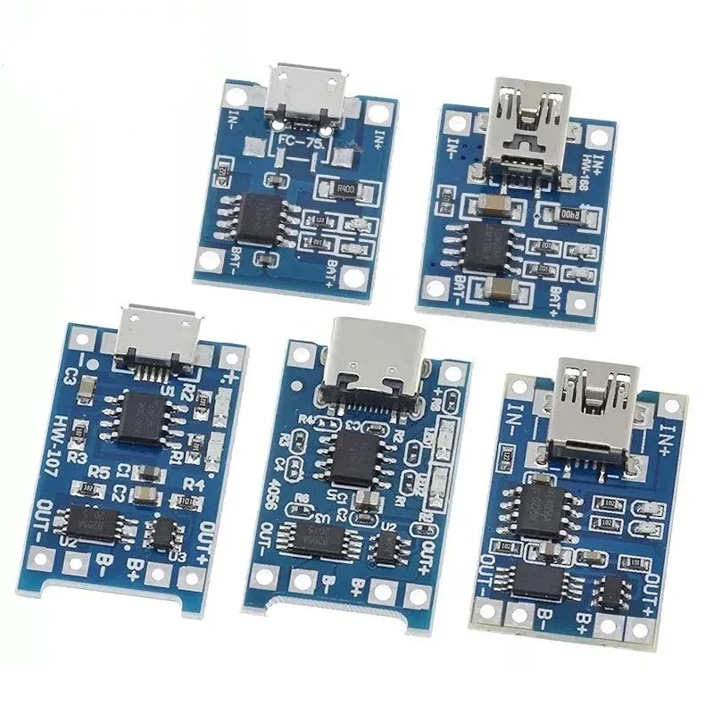 5V 1a Micro/Type-C/Mini 18650 TP4056 Модуль зарядного зарядного устройства лития с защитой двойной функции Li-Ion