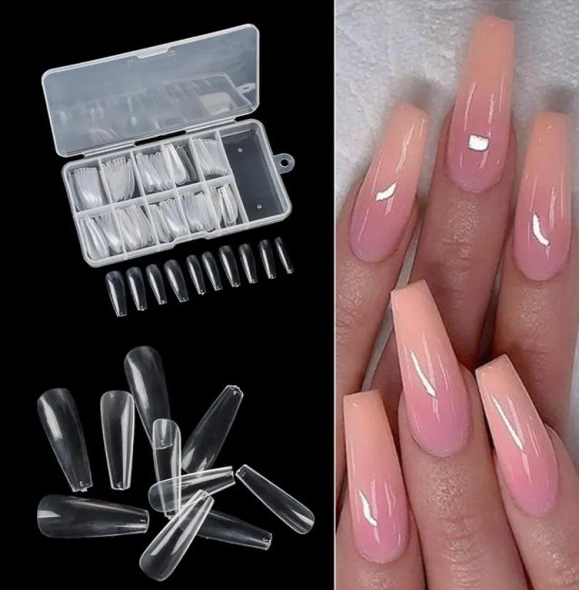 100 PCSBOX UV -gel Volledige omslag Acryl Clear Wit Natuurlijke valse Nagel Ballerina Coffin Fake Nails Diy Manicure Tips Beauty Tools9258795