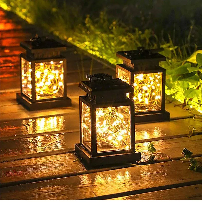 Dekorationen Outdoor Solar Flackerner Kerzenleuchte Kupferdrahtlampe LED Garten Dekoration Lampe wasserdichte hängende Solar Rasenlandschaft Lampe