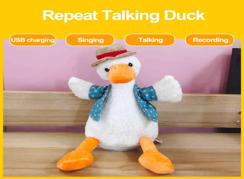 Nowe zabawki dla lalki dla niemowląt Plush Animals Softusing Forched Duck Juguetes Bebe Speak Recorder Electric Talking Toys for Kids Prezent C038926770