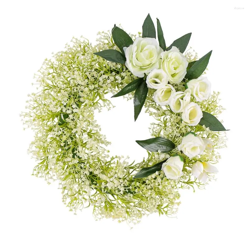 Flores decorativas 1pc Garland simulado Flor 2024 White Rose Wreath Wedding Outdoor Courtyard Decoration Festive Party Supplies