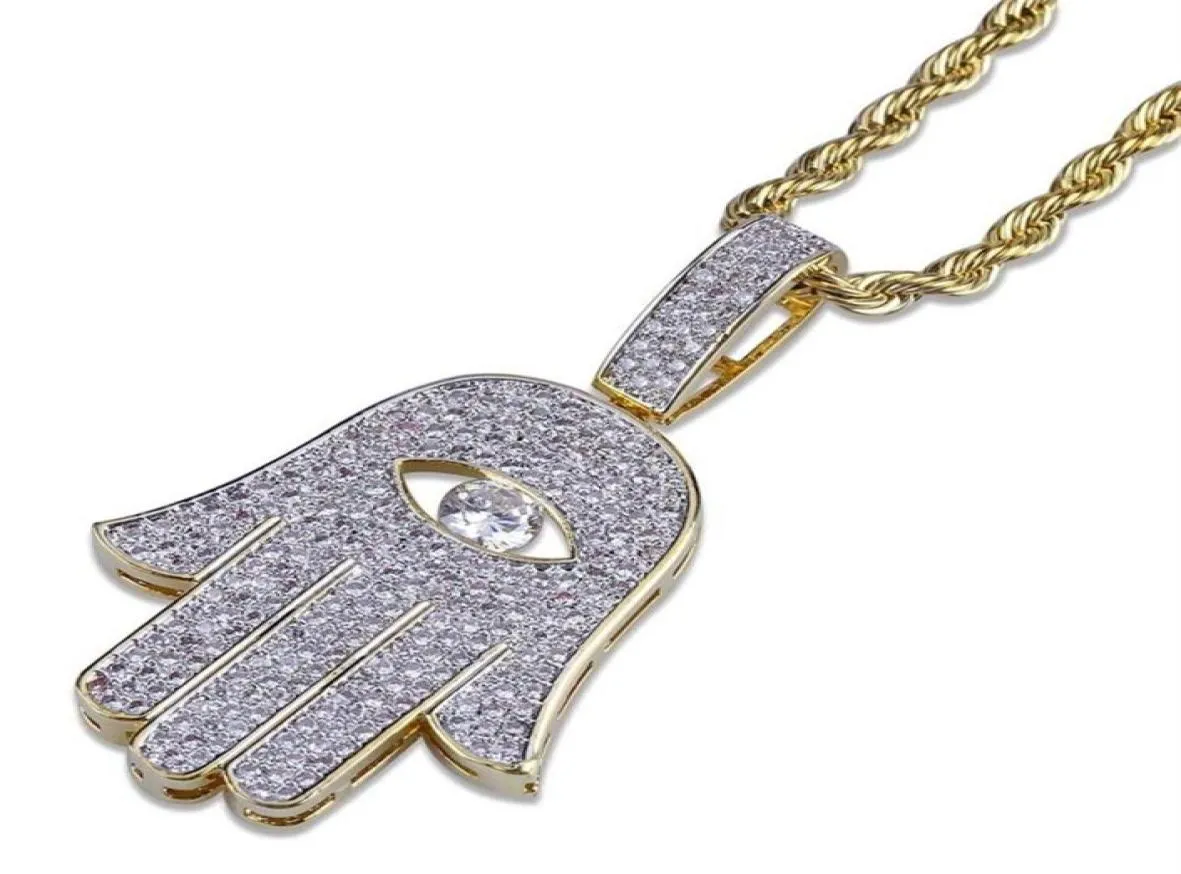 Hip Hop Microinlaid zirkoon doorboorde oog Fatima Hand Pendant ketting Goudketen Men vrouwen sieraden geschenken 102 U230765154278