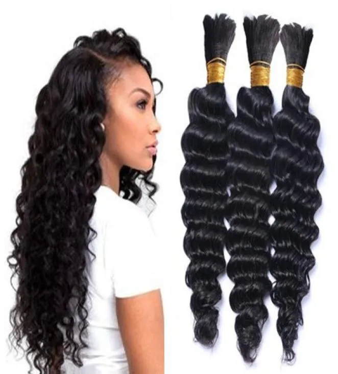 Blasse de cheveux bouclés profonds 3pcs Blacks noirs naturels cheveux pour tresser sans trame 8a Grade3632727