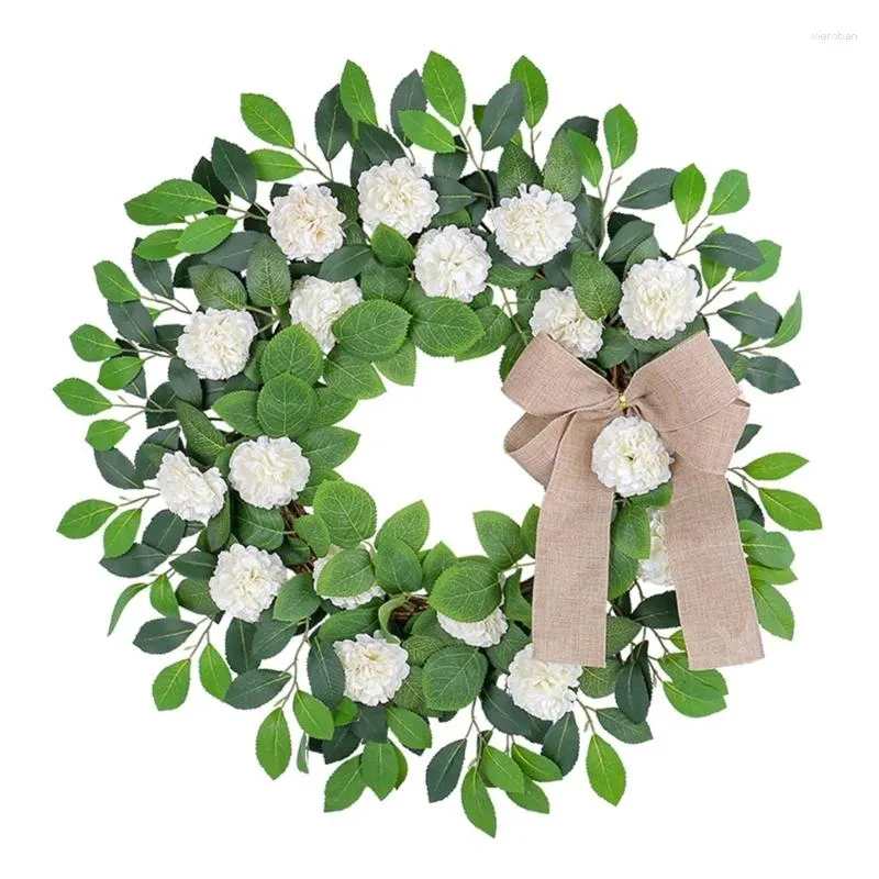 Decorative Flowers Artificial Summer Wreath White Hydrangea For Front Door Farmhouse Wedding