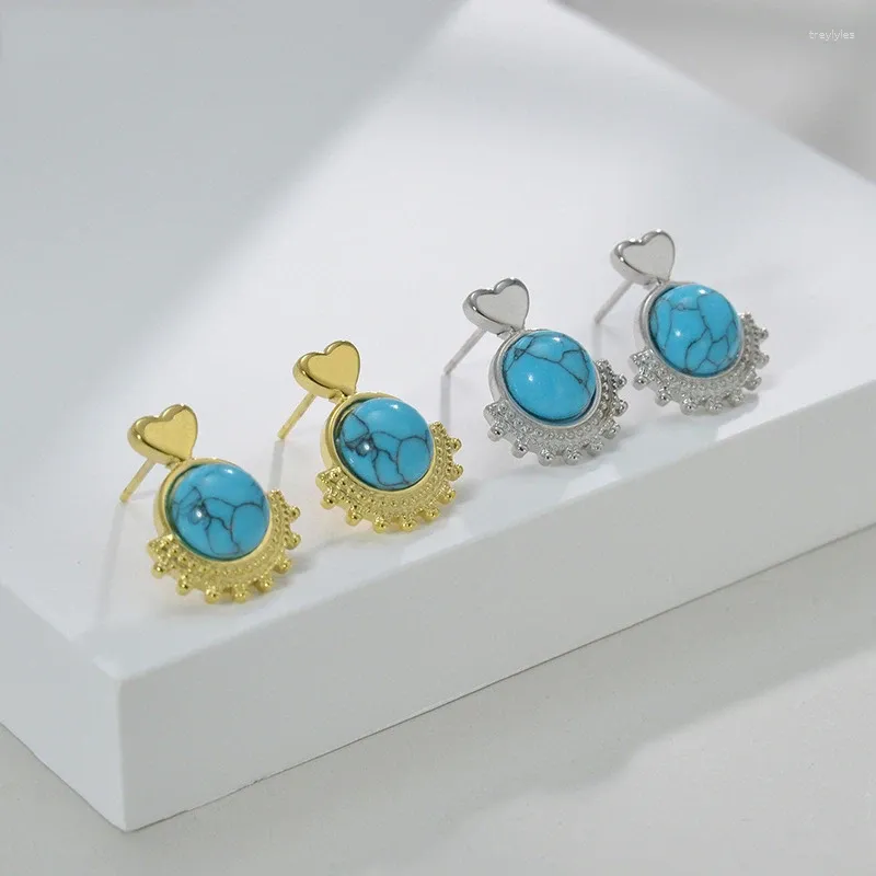 Stud -oorbellen 2024 Franse roestvrij staal blauw huile stenen hart charme klein glazen oog voor vrouwen mode sieraden cadeau
