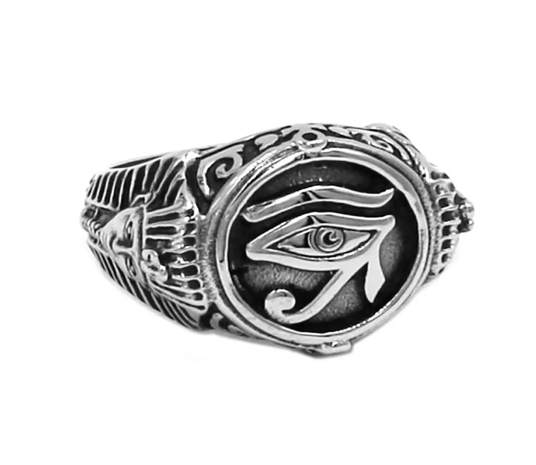 Egipskie oko Horusa Ra Udjat Amulet Ring Pierścień ze stali nierdzewnej Egipt Pharaoh King Motor Biker Męskie Pierścień Women1247326