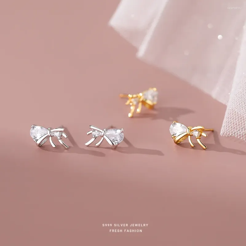 Stud -oorbellen Tiny Simple Crystal Bowknot For Women Girls Kid 925 Sterling Silver Jewelry Koreaanse stijl accessoires geschenken
