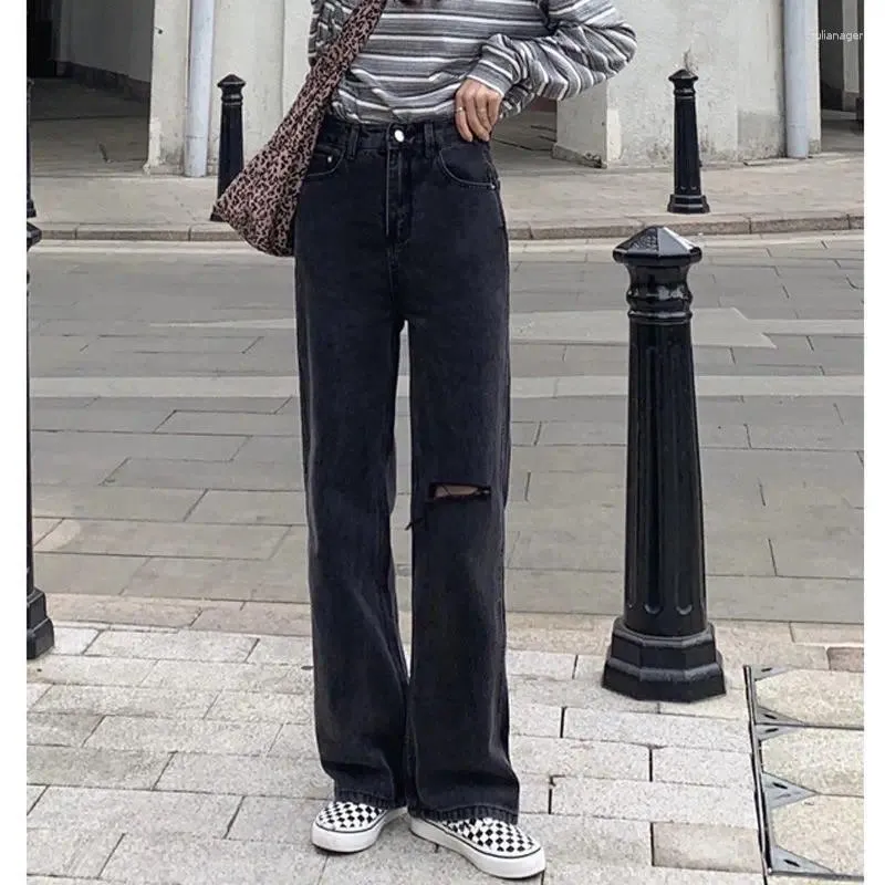 Frauen Jeans Frau Hosen Sommer hohe Taille riss gerade Frauen lockere Long Pantalones Vaqueros Mujer