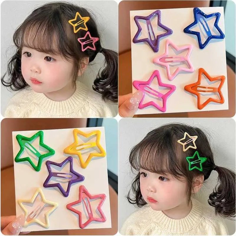 Hair Accessories 5/10 Pcs/Set New Children Cute Colors Star Ornament Hair Clip Women Girls Sweet Barrettes Hairpins Kids Acrylic Hair Accessories