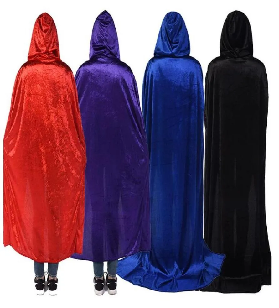 Halloween Costumes Witch Hood Cloak Festive Party Medieval Vampire Wizards Velvet Hooded Cloaks Wicca Long Robe for Adult Children1104681