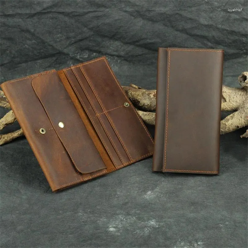 Wallets Vintage Genuine Leather Men's Long Wallet Handmade Men Clutch S Purse Crazy Horse Multifunction Card Holder