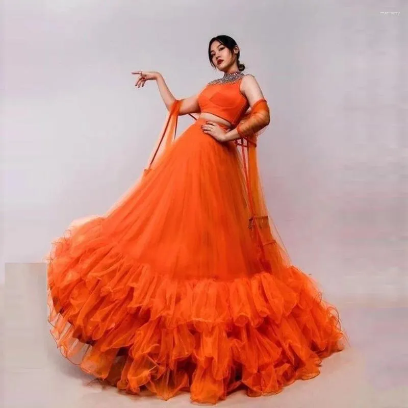 Jupes formelles orange volumineuses volumineuses maxi jupe en tulle en couches longues en ligne a-ligne à faire la fête gonflée et tutu nuptiale