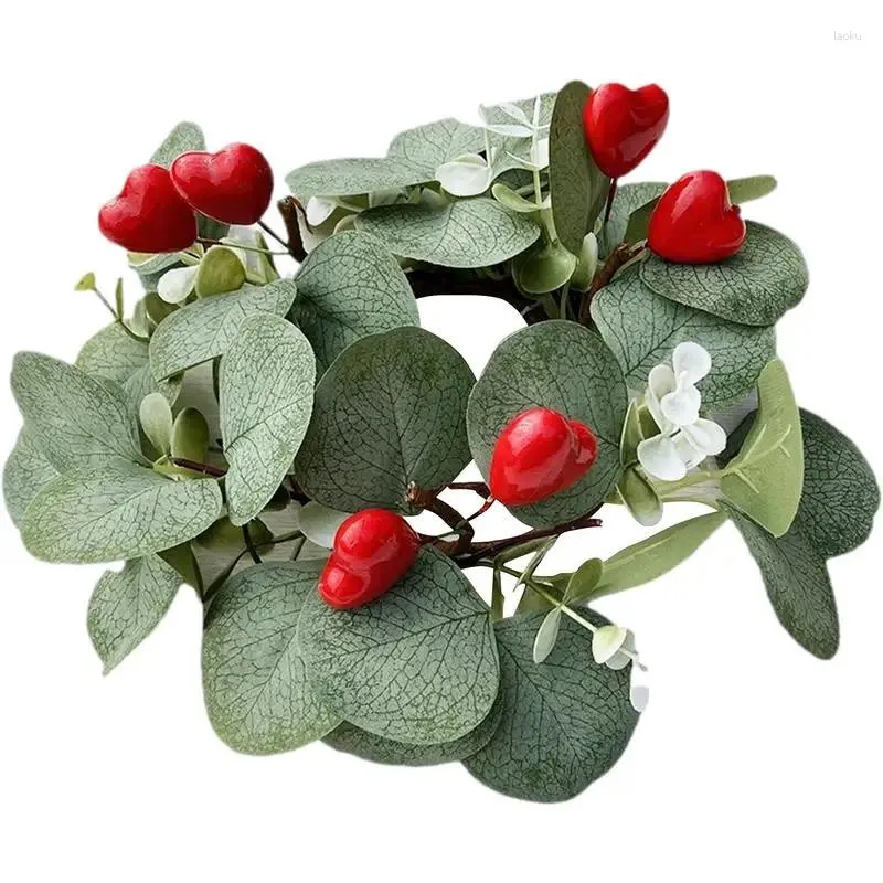 Fiori decorativi Anelli di candela di San Valentino Anelli eucalipti artificiali pilastro morbido corona stagionale decori per il matrimonio del ristorante