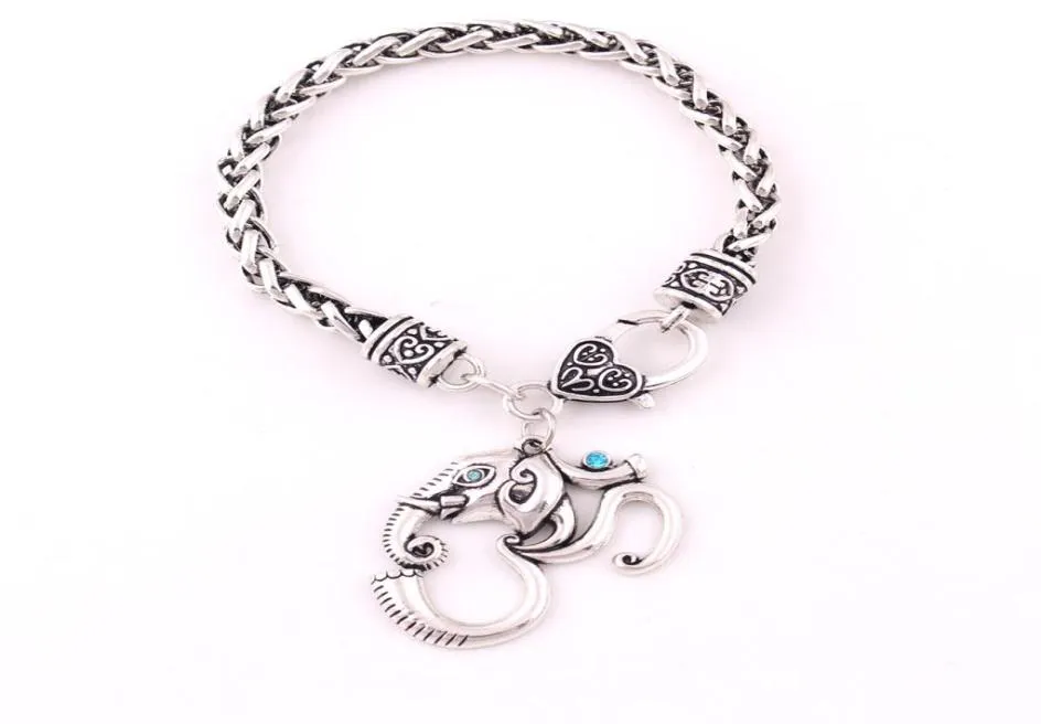 Huilin Jewelry Viking om Hindu Ganesh Elefant Anhänger Indien Religiöse Amulett Weizenkette Armband252G4760119