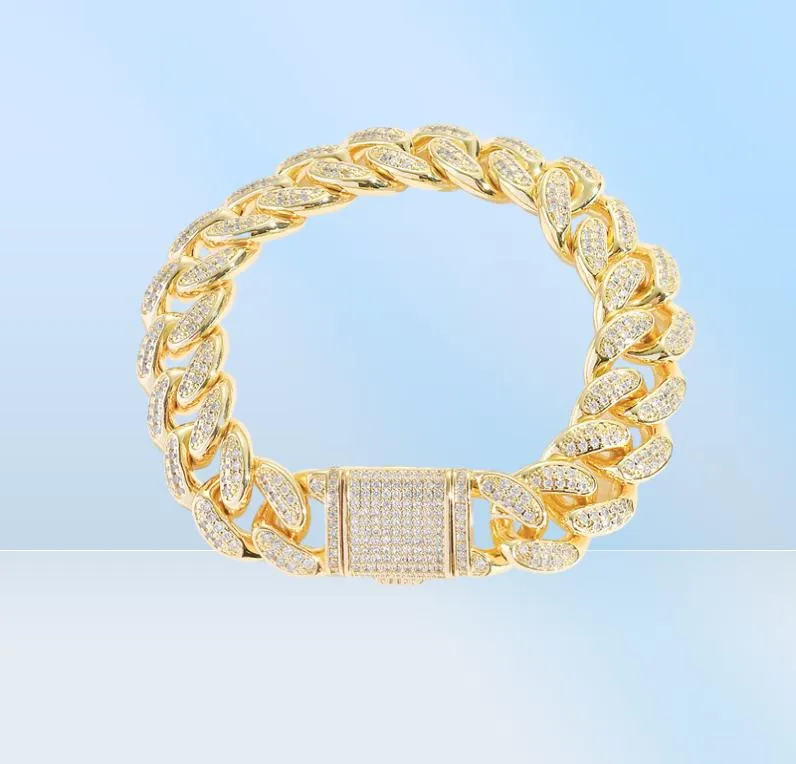 Collier Hip Hop pour hommes Bracelet Femme 15 mm Chaîne cubaine 18K Real Gold Plating Colliers Chaînes avec 5A Zirconia Stone Uni8305492