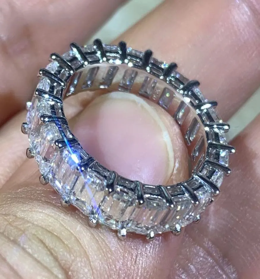 Victoria Wieck Sparkling Deluxe Jewelry 925 STERLING Silver Emerald Cut White Topaz CZ Diamond Femmes Bague de bande de mariage pour femmes G3323259