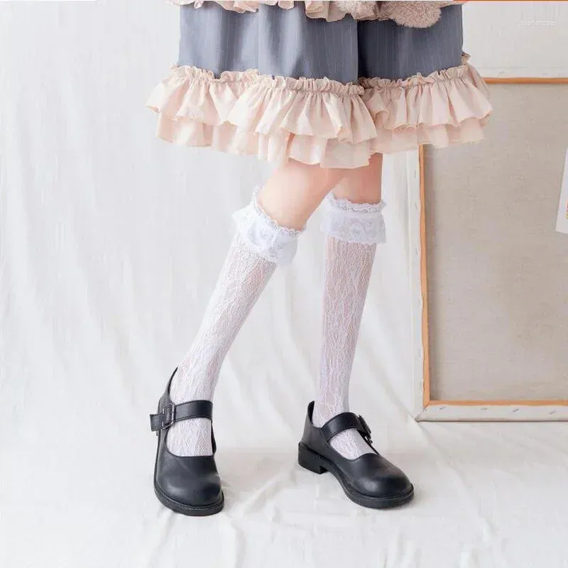 Chaussettes de femmes mignonnes noires en dentelle de lacet lacet lolita pile genou sweet girls dames cosplay costumes accessoires