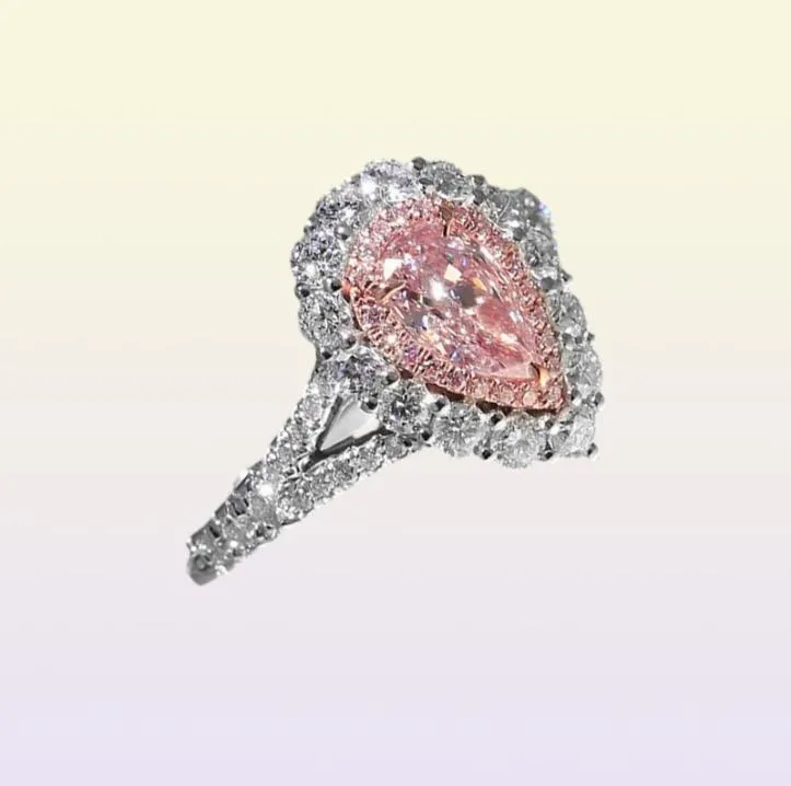 Äkta högkvalitativa rosa härliga puls droppformade simulering Moissanite Wedding Engagement Woman039S Ring57862057332008