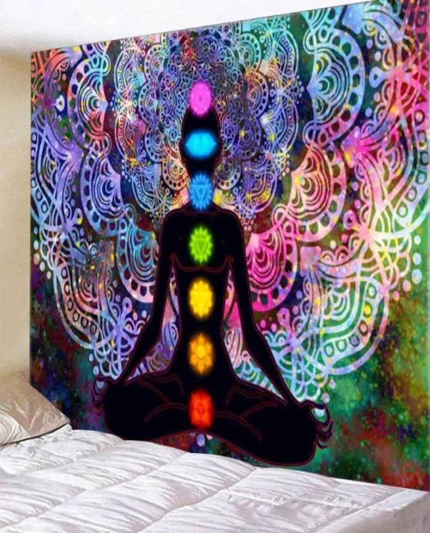 Tapestries spirituele achtergrondverdeler hangend deken geschenk zeven chakra mandala geprinte muur tapijt tapijt tapijt huisdecor yoga meditatie9791478