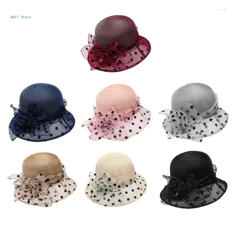 Berets Yarn Sunproof Bucket Hat With Dot Flower Decors Fisherman For Elder Ladies