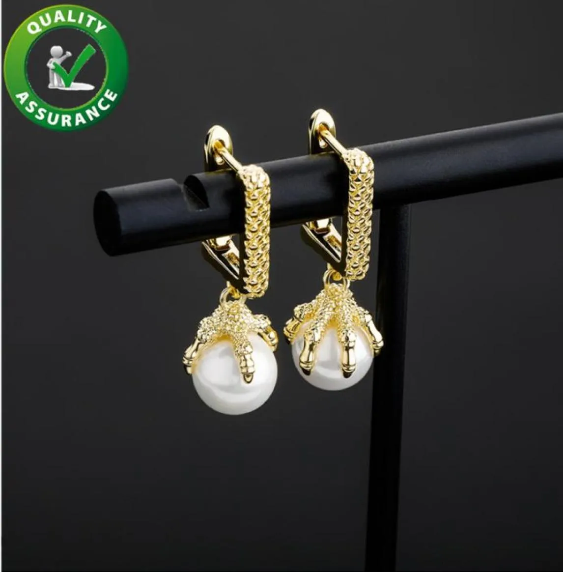 Stud -oorbellen Fashion Hip Hop Jewelry Mens Diamond Earring Iced Out Square Dragon Claw Pearl Ear Rings Luxe Designer Accessories1216025