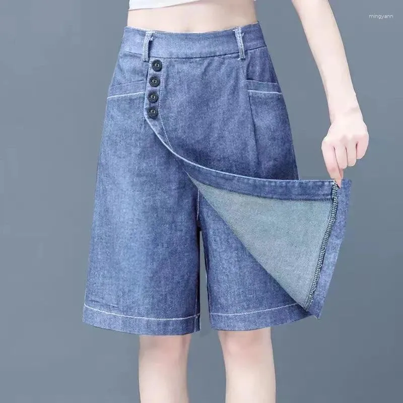 Kvinnors byxor fem poäng brett ben för sommaren tunn 2024 kvinnliga temperament lösa shorts avslappnad hög midja jeans kjolar