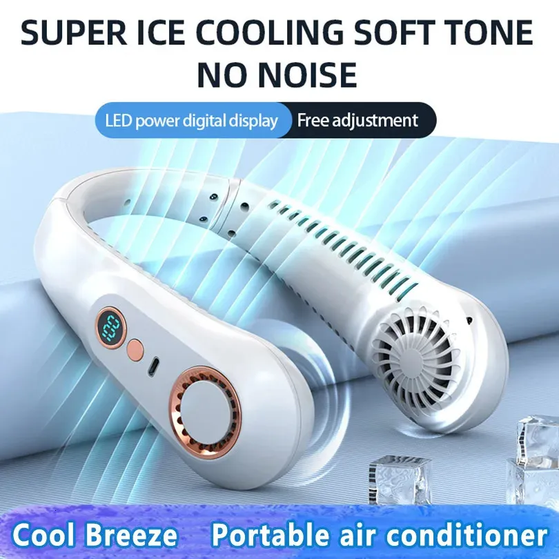 Mini ventilateur de cou suspendu portable ventilateur de cou de coulle de cou discus numérique aliment plus refroidisseur USB ventilateur électrique rechargeable ventilateur d'été 240423