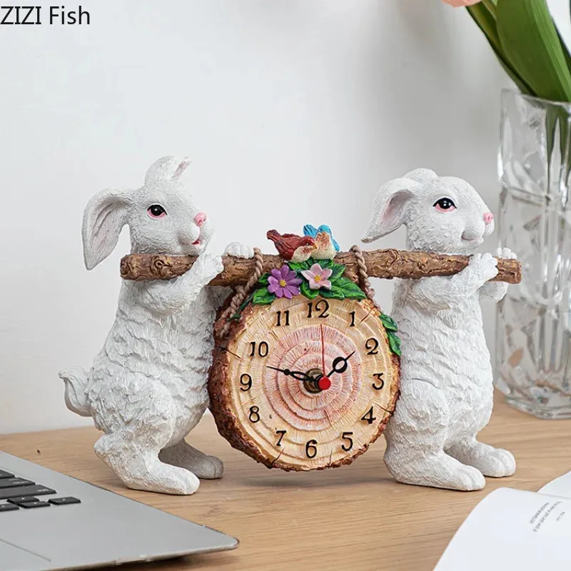 Résine Animal Ornements Table décorative Table Clock Small Desktop Clocktop Sculpture Sculpture Table Horloge Digital Artisanat 240424