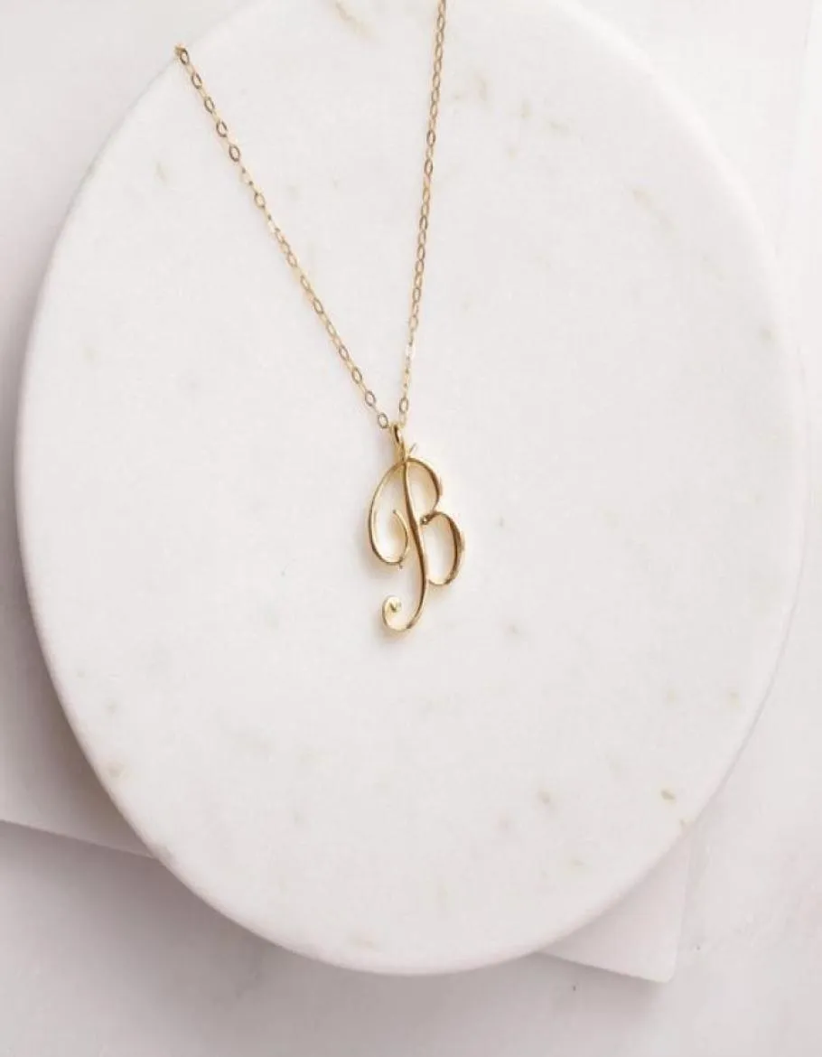 Silver Small Swirl Initial Alphabet Capital Letter Necklace All 26 English AT Cursive Luxury Monogram Name Word Text Character Pe6880537