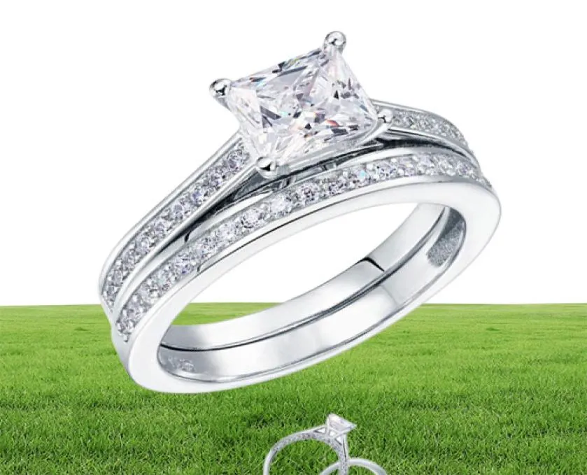 Peacock Star 15 CT Princess Cut Solid 925 Sterling Silver 2pcs Wedding Promise Engagement Ring Set CFR8009S T1906274798517
