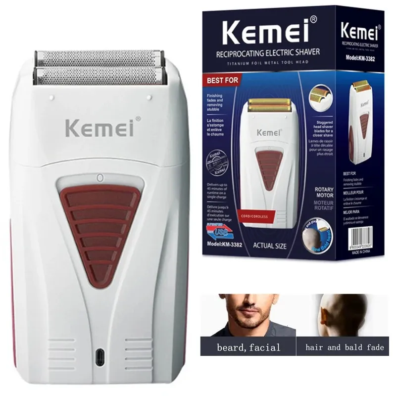 Original Kemei Finishing Fade laddningsbart elektriskt rakapparat hårskägg rengöring rakkniv för män skallig rakmaskin 240420