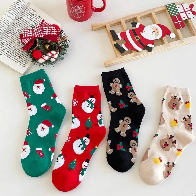 Dames sokken 1 paar schattige kerstcartoon grappige eland sneeuwman kerstman geprint sox voor meisjes jongens ademende casual sok