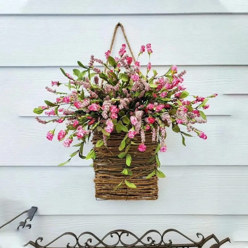 Decorative Flowers Front Door Hanging Basket Wreath Beautiful Floral Artificial Flower For Porch Window Outdoor