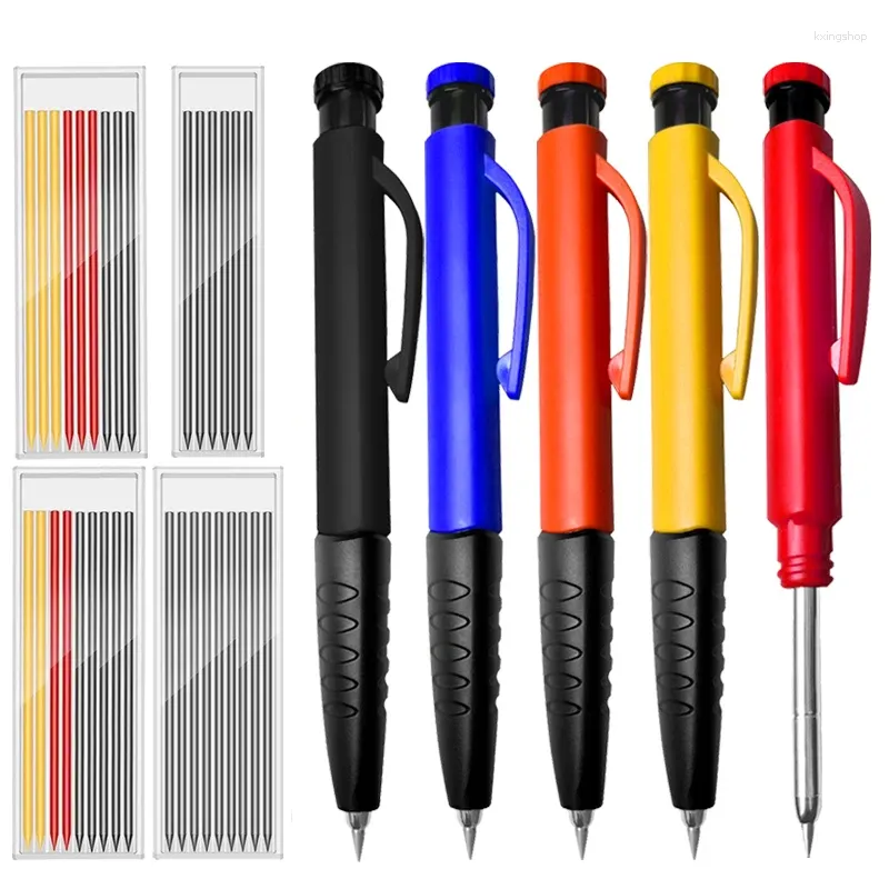 Crayon mécanique de charpentier solide pour le travail du bois à la tête longue à double utilisation détachable stylo avec des fournitures de papeterie de taille-creux