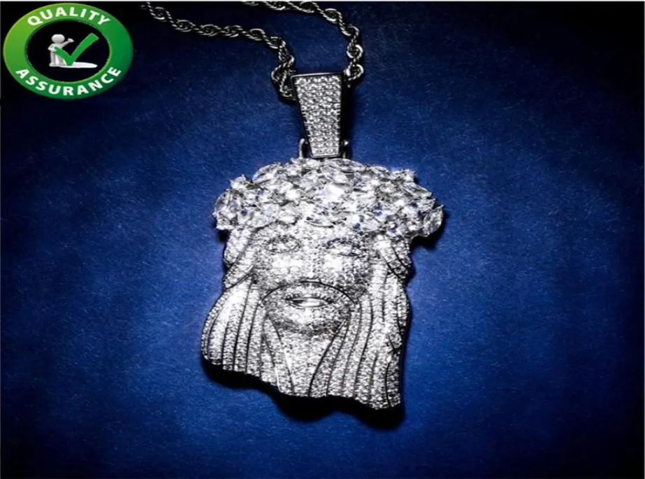 Iced Out Hanging hiphop bling sieraden mannen ketting luxe ontwerper diamant Jezus hangers met Cubaanse linkketen rapper mode AC5728365