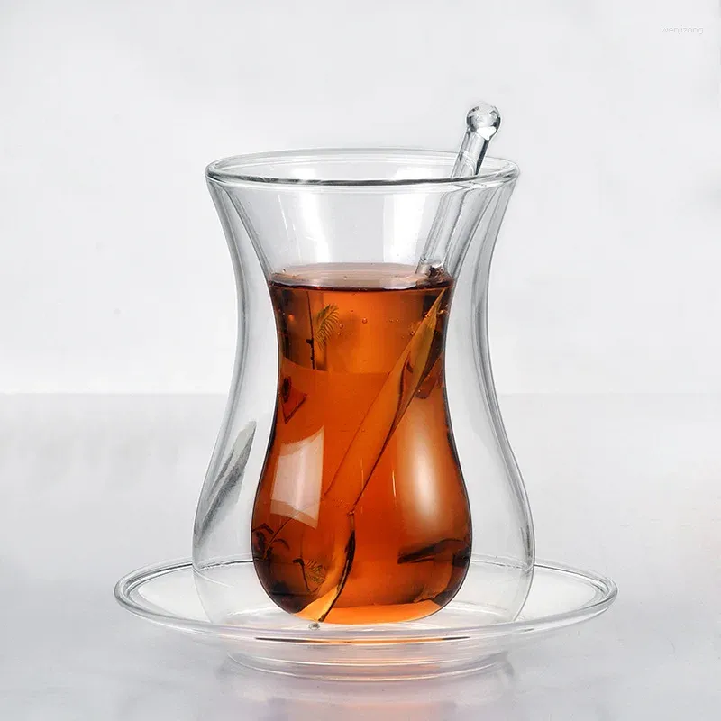 Mokken 150 ml moderne dubbele glazen mok met schotel en lepel huishouden transparante beker espresso set