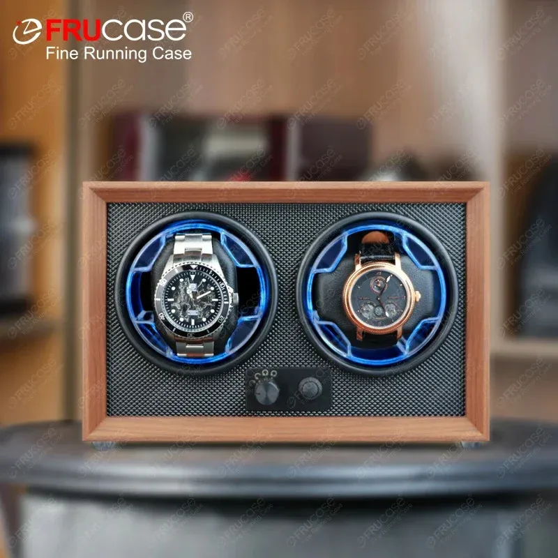 Frruase Double Watch Winder for Automatic Watches 2 Rolex Box Bilan Display Collector Storage Grain en bois avec léger 240426