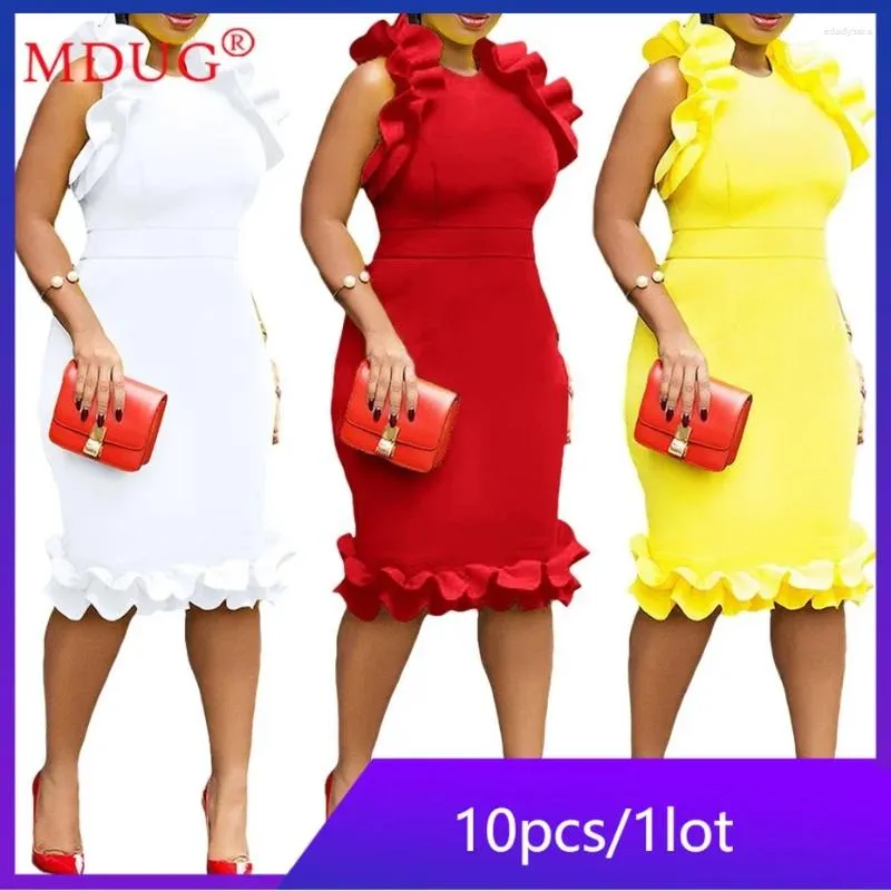 Casual Dresses 10pcs Bulk Items Wholesale Lots Mini Dress Women 2024 Summer Sexy Sleeveless Solid Vintage Wood Ear Vestidors Y2k Robes