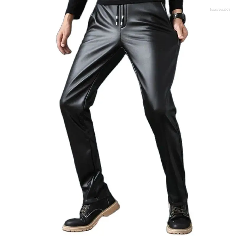 Pantalon pour hommes en cuir plus en velours slim pant pant