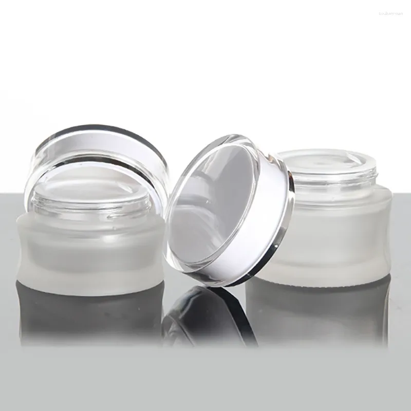 Lagerflaschen 30G Kosmetische Verpackung leerer gefrosteter Glasglas mit weißem Deckel 30ml Make -up Travel Creme Nachfüllbar