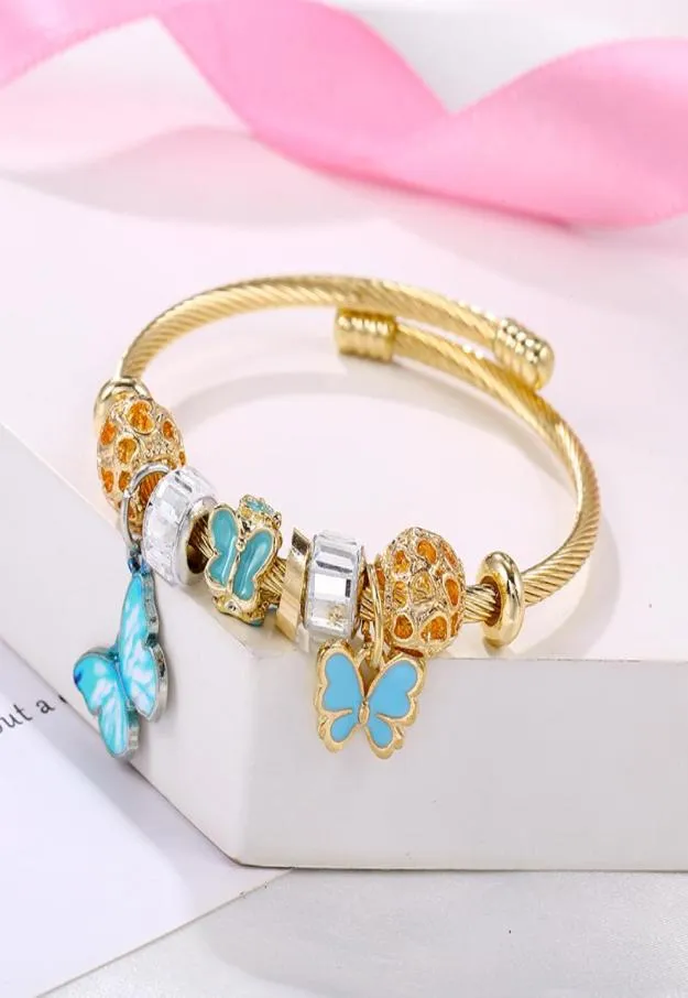 Masowy motyl wisiork urok Bangle Beautiful Girl Jewelry Gradients Bracelets Bead Charms DIY Prezent2737698