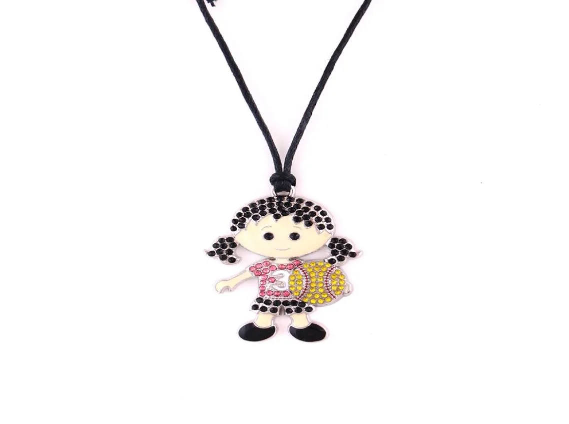 Huilin Collane di corda di cera nera intera e una simpatica ragazza softball con collana di gioielli con cristallo multicolore e ciondolo per 2944125