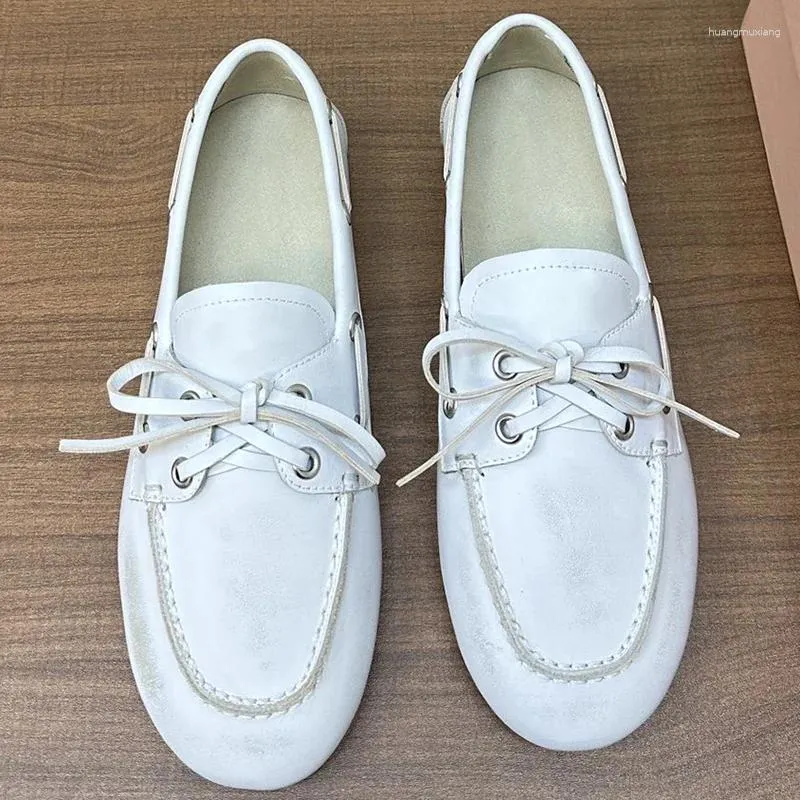 Casual schoenen Fashion Runway Office Lady Summer White Loafers damesronde teen band ondiepe mond platte bodem