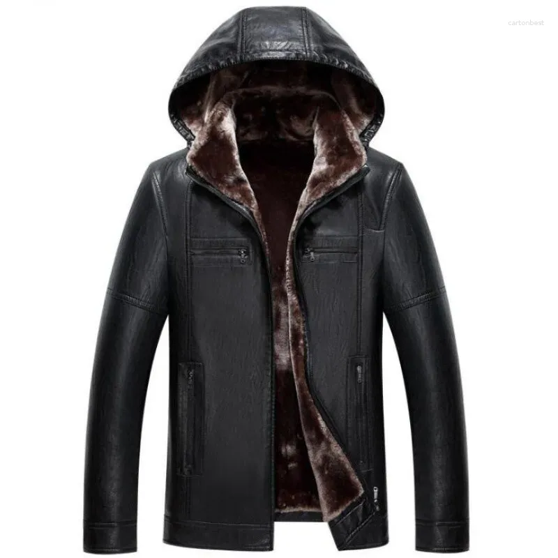 Herrenanzüge 2024 Winter Männer Kunstpelz Leder Jacke Casual Coat Männliche Mode -Kapuze -Schafs Hautparkas Plus Size Oulcoat Hombre