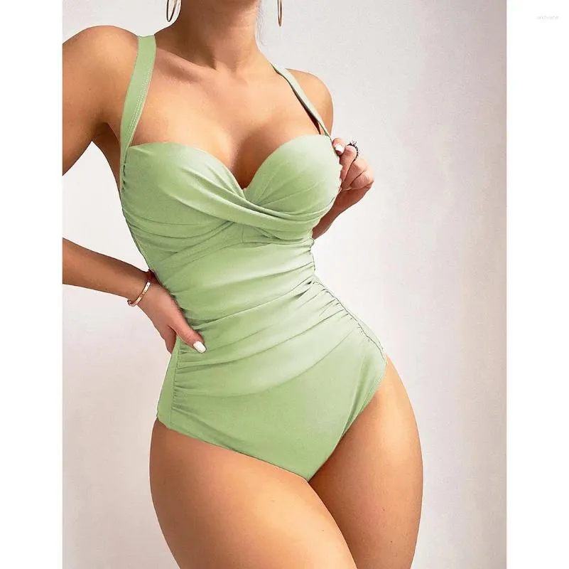 Menas de banho feminina impressão retrô push up Slimming Swimsuit