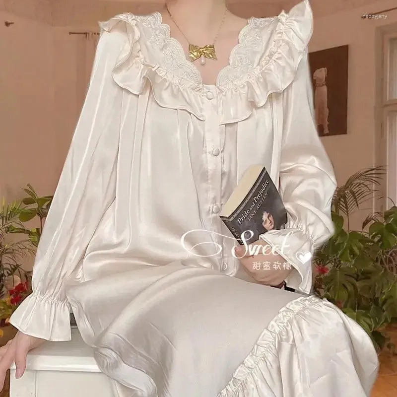 Women s Sleepwear French Dressing Gown Night Dress Negligee Court Style Silk Robes Nightwear Satin Summer Nightdress Large Size