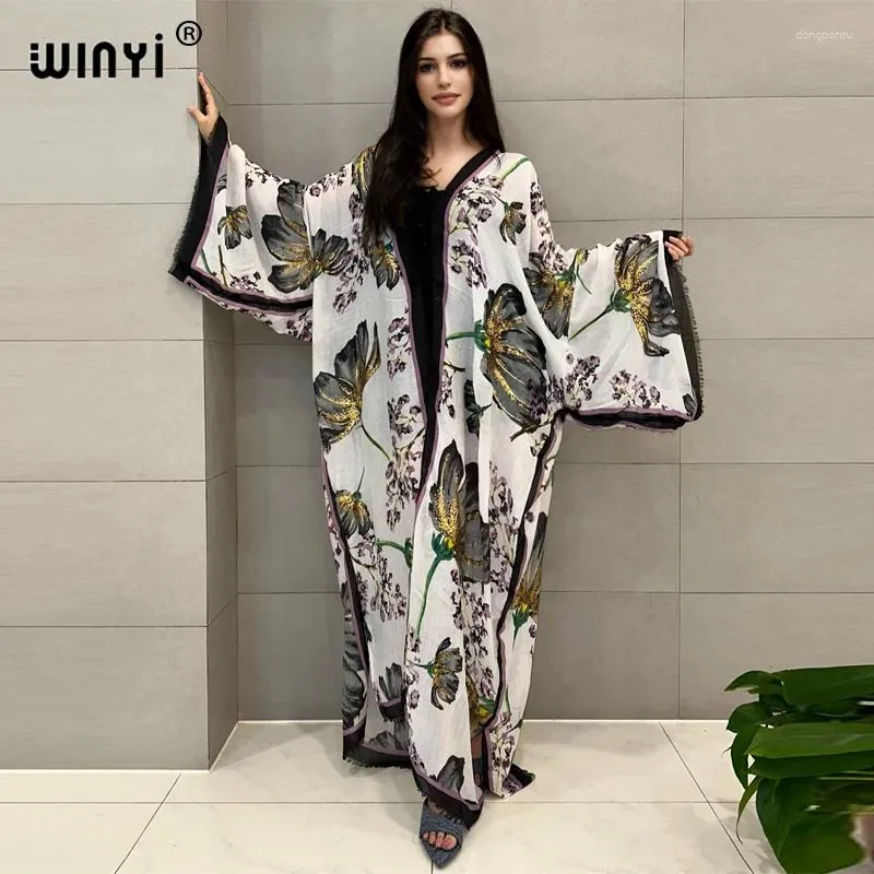 Kimono Beach Wear Women Sexy Dress Up Cardigan Stamping Retro Print Płaszcz Abayas Dubai Luxury Muzułmanin
