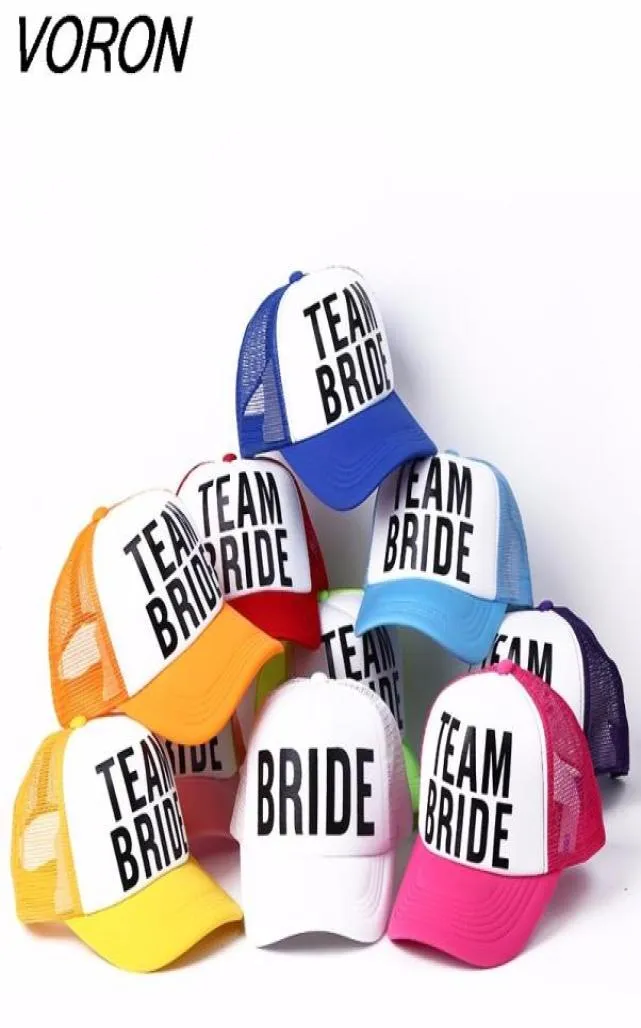 Voron Bride To Team Bride Bachelorette Chapeaux Femmes Femmes Mariage Préparent Casquettes Caps White Neon Summer 79914064619905