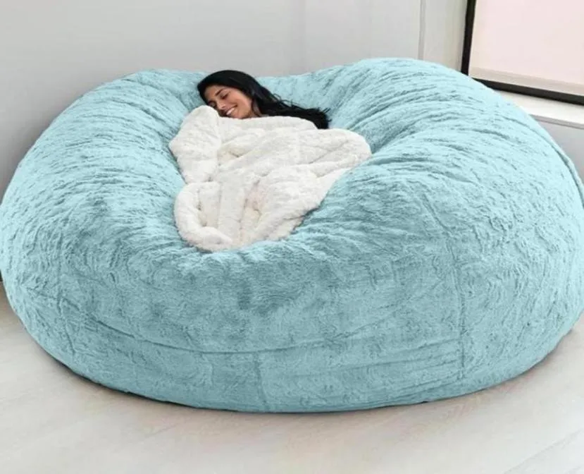 Couvoirs de chaise D72X35in Giant Fur Bean Sac Cover Big Round Soft Fluffy Faux Beanbag Sofa Lyza Bed Living Room Furniture Drop6797708