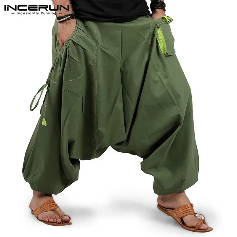 Incerun modische solide Drop-Schritt-Hosen-Männer elastische Taille Harem Hosen Loose Taschen Hosen Man Streetwear Pantalones S-5xl 240429